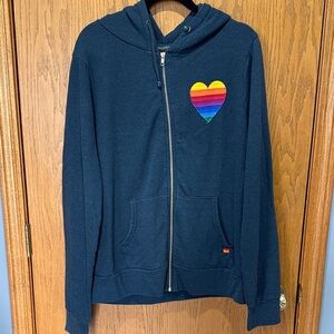 Aviator Nation Navy Hoodie with Rainbow Heart Patch